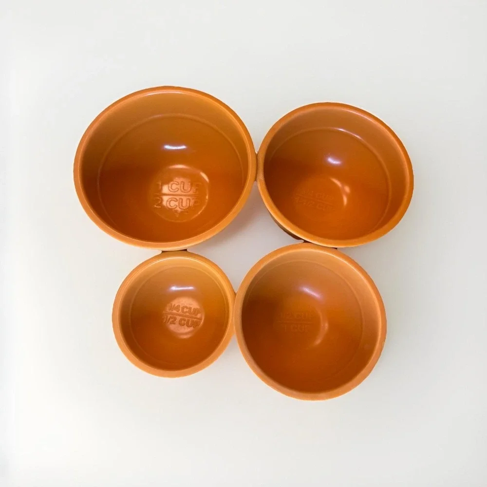 Authentic Rare Vintage‎ True Melmac Tangerine 4pc Nesting Measuring Cups/Bowls